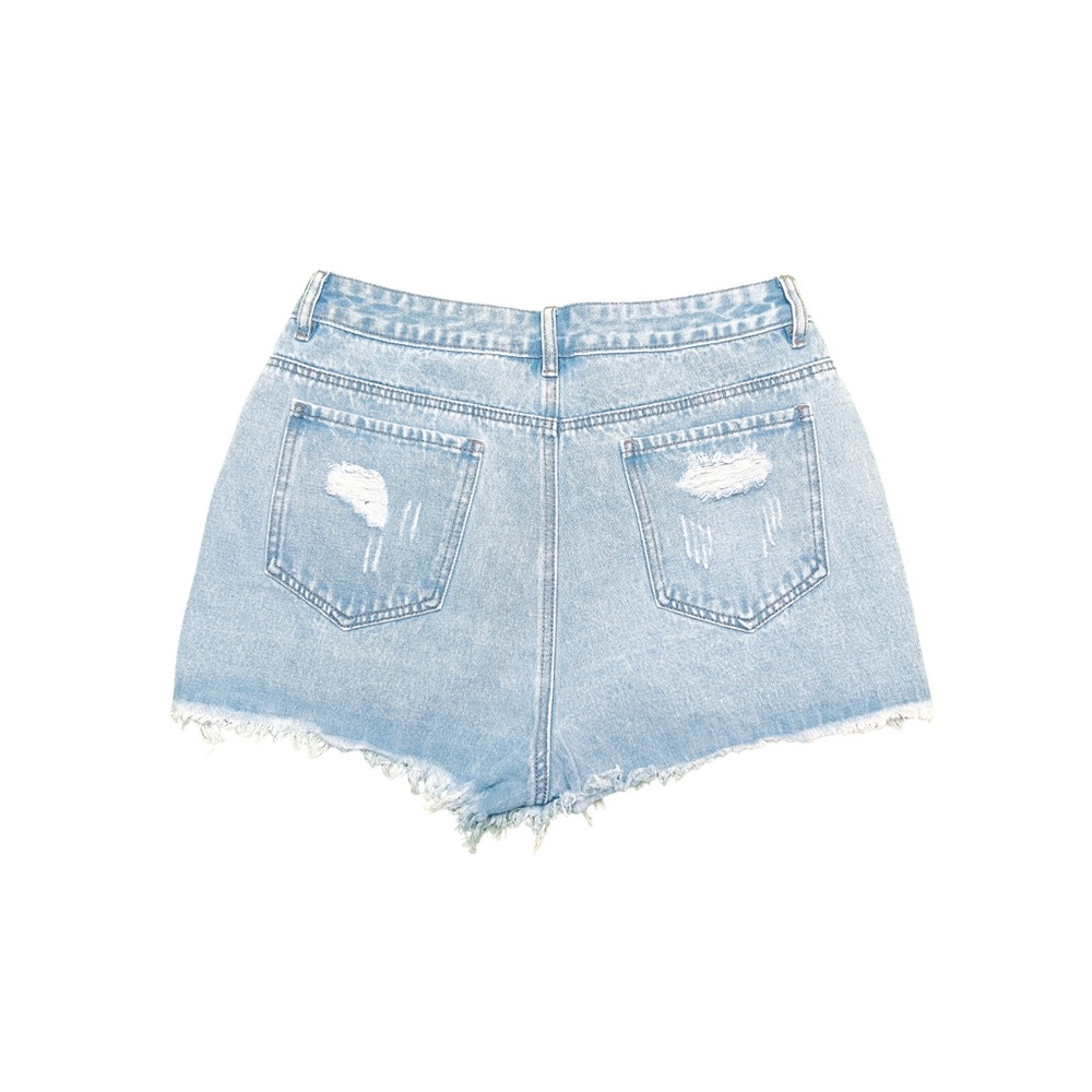 Light Blue Distressed Denim Shorts - Picture 2 of 3